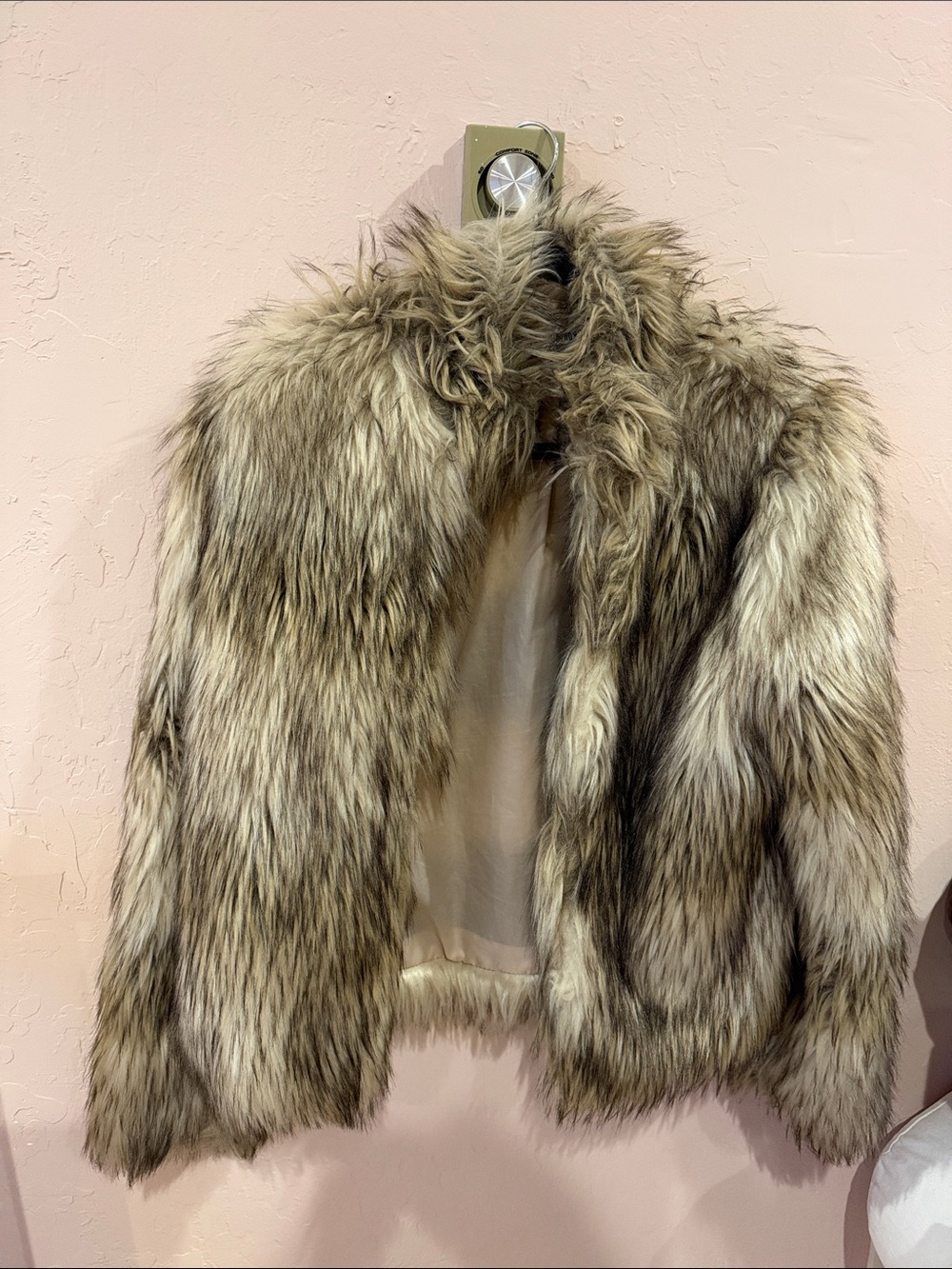 Fashion Nova Faux Fur Cropped Jacket in Taupe Brown Mix